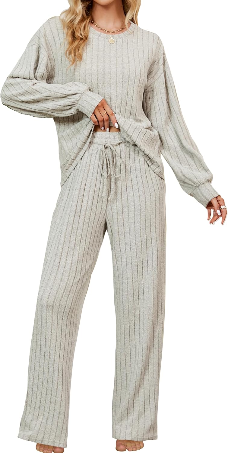 Women Lounge Set Cute Long Sleeve Pajama Sets Casual 2 Piece Pj Outfit Fall Sleepwear Pockets