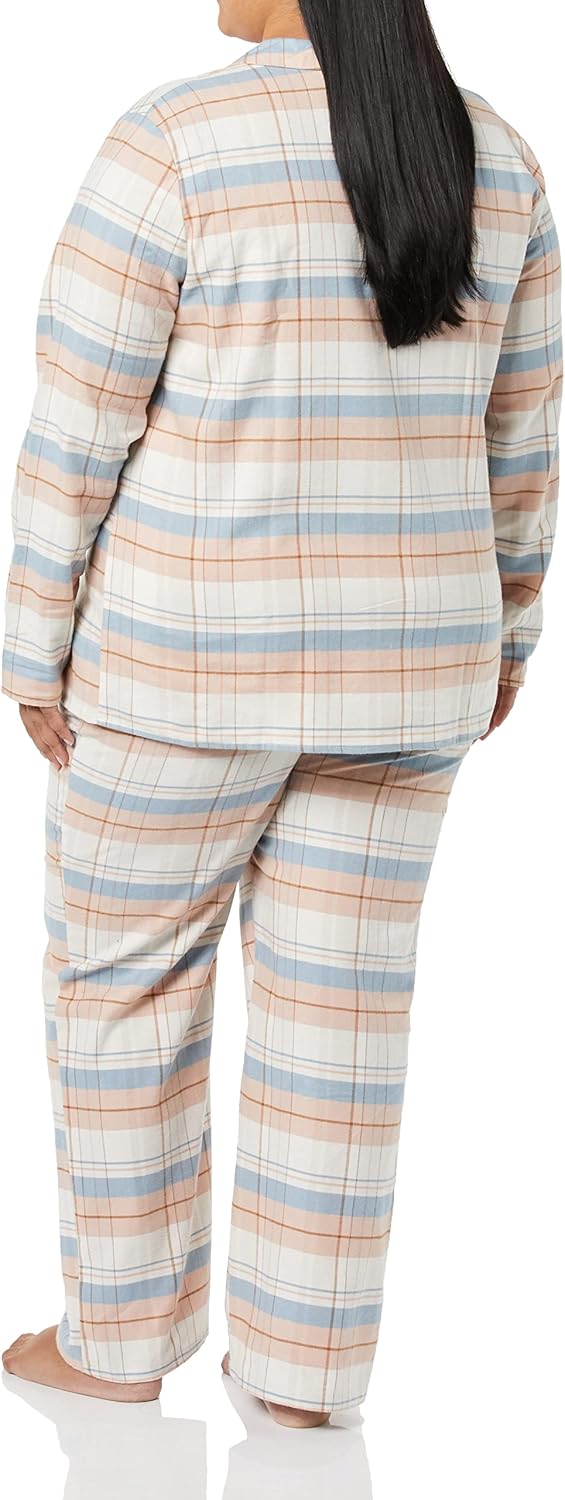 Women Flannel Long-Sleeve Button Front Shirt and Pant Pajama Set