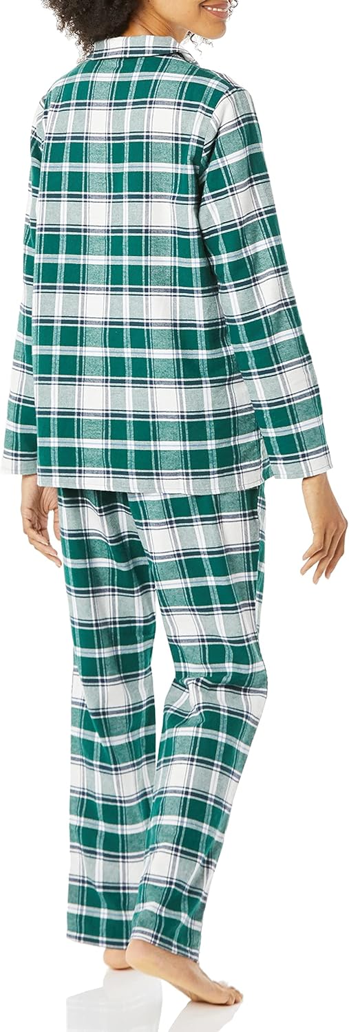 Women Flannel Long-Sleeve Button Front Shirt and Pant Pajama Set