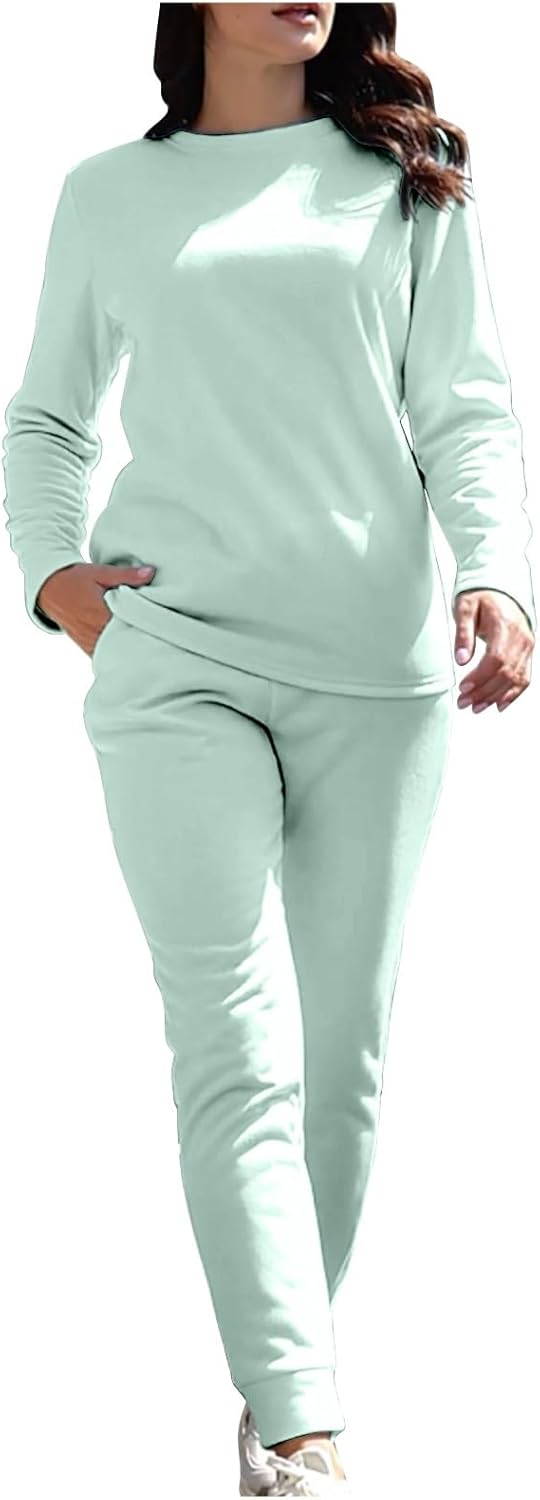 Women Warm Pajama Sets Fleece Lined Long Sleeve Crewneck Sweatshirt Pullover and Pants Loungewear Sets Winter Clothes