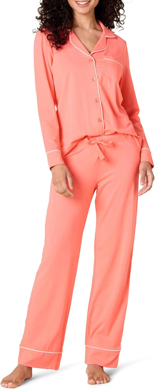 Women Cotton Modal Long-Sleeve Shirt and Full-Length Bottom Pajama Set