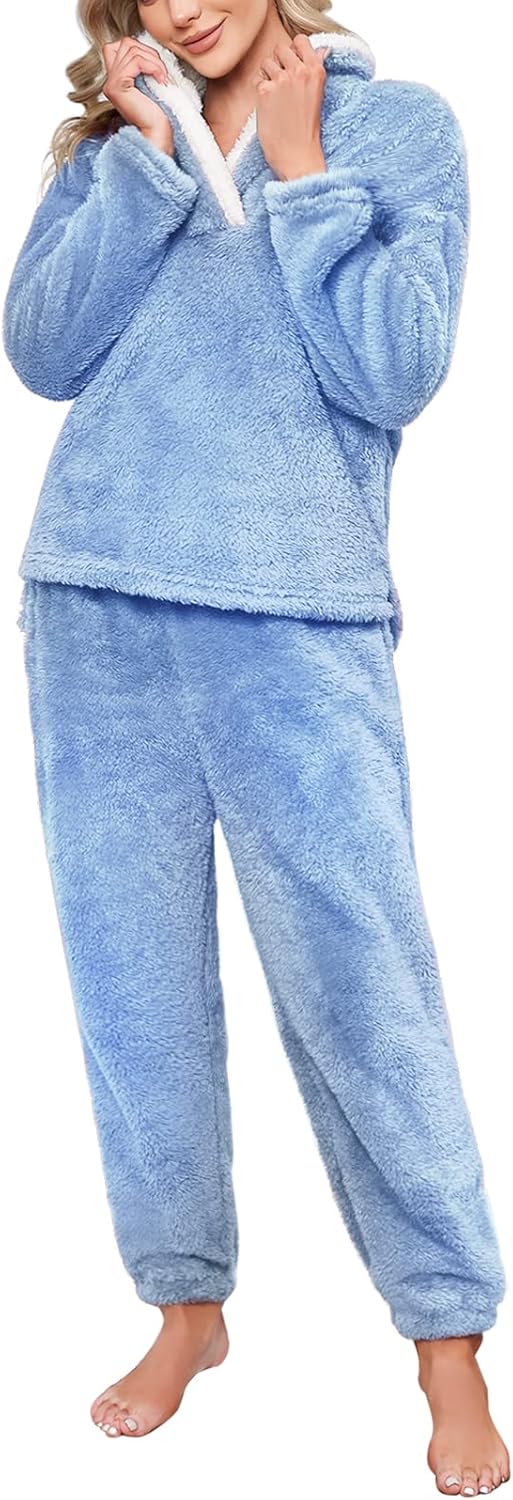 Women Pajamas Warm Fleece Pajamas Set Pullover Pants Loose Loungewear  Hoodie Sleepwear Winter Clothes