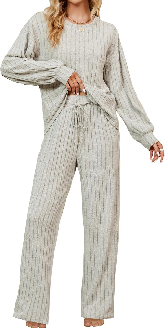 Women Lounge Set Cute Long Sleeve Pajama Sets Casual 2 Piece Pj Outfit Fall Sleepwear Pockets