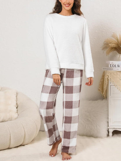 Fleece Pajama Set for Women Fuzzy Lounge Sets Winter 2 Piece Soft Sweater Pants Outfits