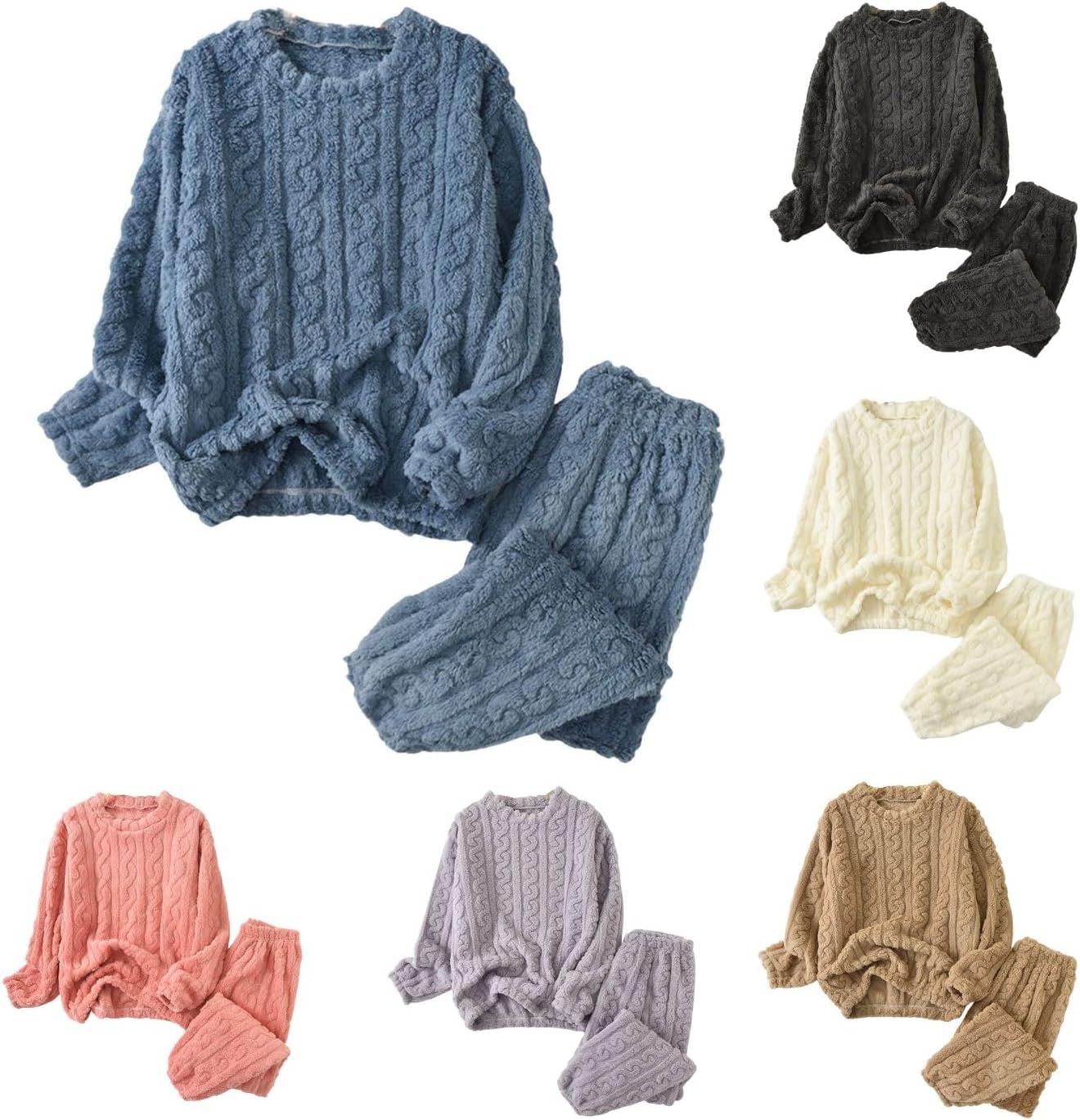 Fuzzy Pajamas for Women Set Winter Warm Fluffy Loungewear Soft Fleece Pjs 2 Piece Ladies Plush Sleepwear Lounge Sets