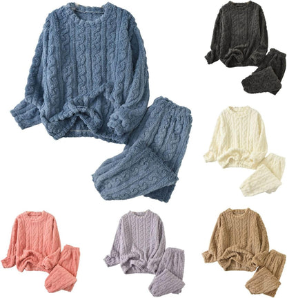 Fuzzy Pajamas for Women Set Winter Warm Fluffy Loungewear Soft Fleece Pjs 2 Piece Ladies Plush Sleepwear Lounge Sets