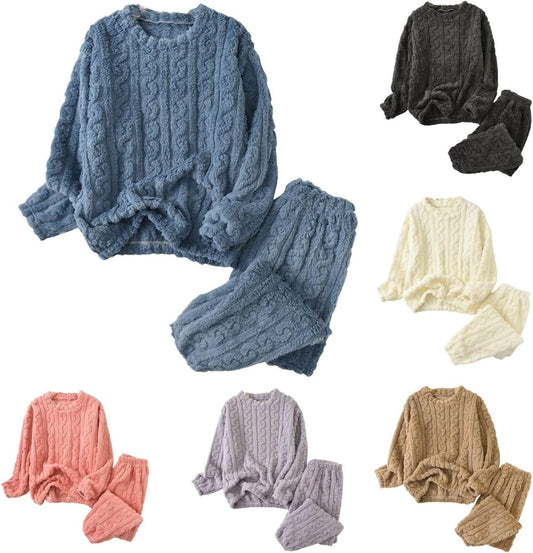 Fuzzy Pajamas for Women Set Winter Warm Fluffy Loungewear Soft Fleece Pjs 2 Piece Ladies Plush Sleepwear Lounge Sets