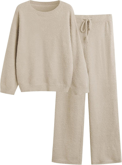 Lounge Sets for Women 2 Piece Fuzzy Fleece Pajamas Long Sleeve Matching Lounge Set  Fall Trendy