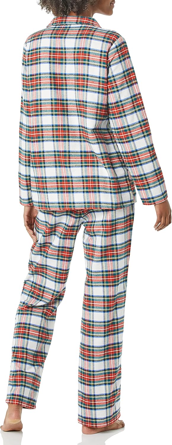 Women Flannel Long-Sleeve Button Front Shirt and Pant Pajama Set