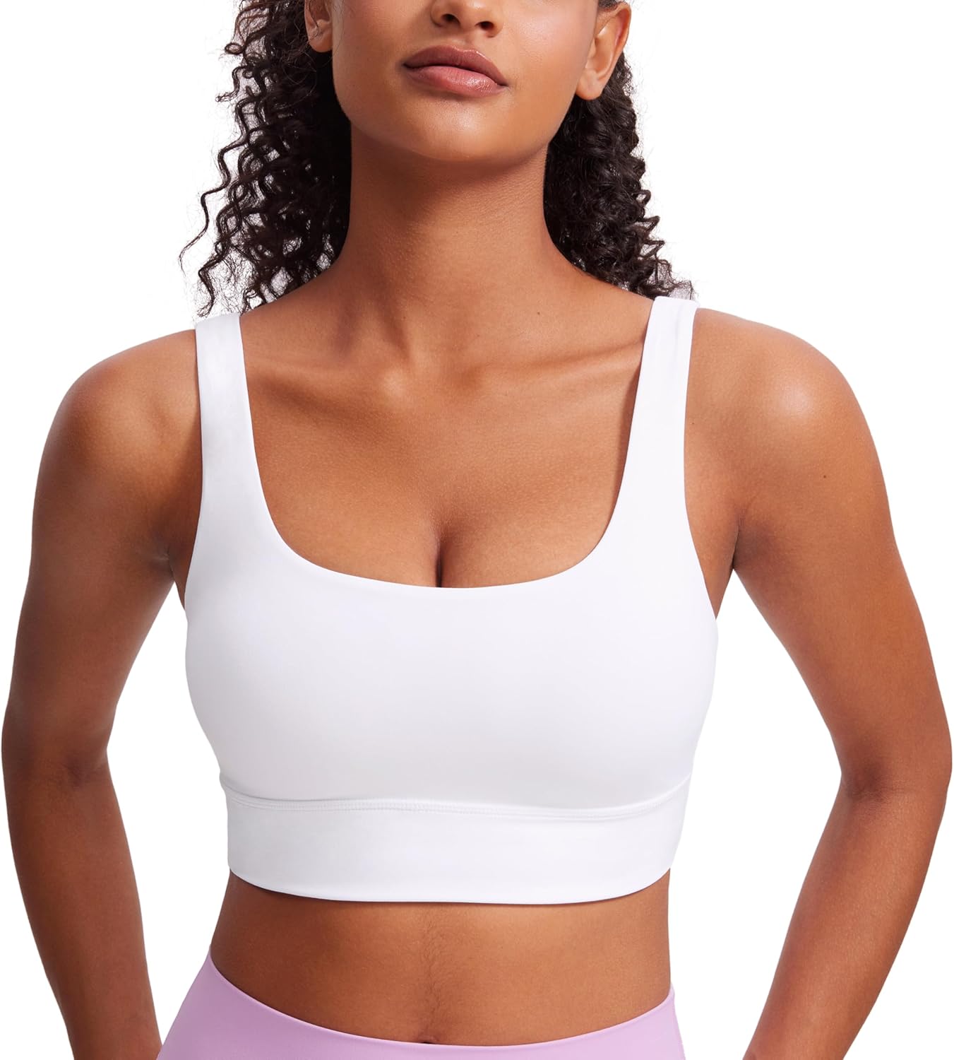 Women U Back Sports Bra - Scoop Neck Padded Low Impact Yoga Clothes Workout Crop Top with Built in Pads
