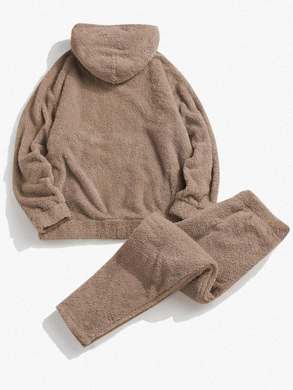 Women Fuzzy Fleece Pajamas Sets Loungewear Long Sleeve pocket Casual Hoodies and Pants Set 2 Piece Fluffy Sleepwear