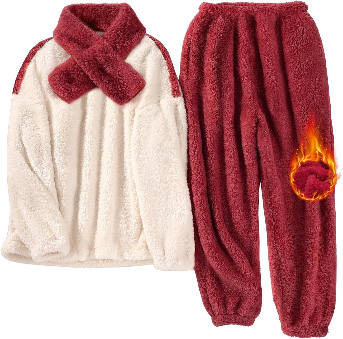 Women Pajamas Warm Fleece Pajamas Set Pullover Pants Loose Loungewear  Hoodie Sleepwear Winter Clothes