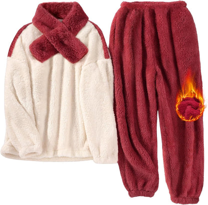 Women Pajamas Warm Fleece Pajamas Set Pullover Pants Loose Loungewear  Hoodie Sleepwear Winter Clothes
